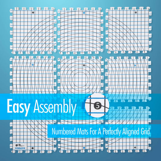 WOOLOVE blocking mats with grid, mats for blocking hand knitting crocheting lace - blocking set with 9 mats, 50 T-pins, and storage bag.