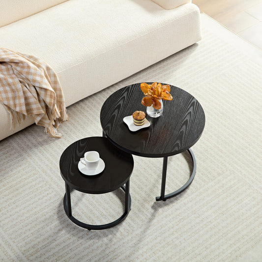 Home Heaven® Coffee Table Round Black 2 Pack - Round Living Room Tables Wood for Lounge - Ø60cm Ø40cm