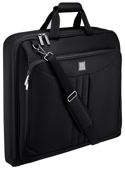 HUGH BUTLER Garment Bag Travel Bag - Men's Suit Bag - Foldable Suit Cover for 3 Suits - Wrinkle-Free Clothing - Black Garment Bag