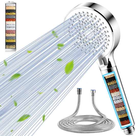 Magichome shower head with 20 layer filter, hand shower 5 spray modes high pressure water-saving shower head with hose for hard water, residual chlorine, heavy metals.