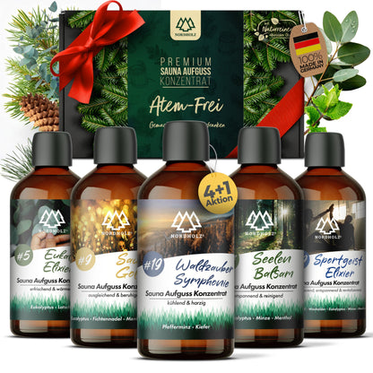 NORDHOLZ® Sauna infusion set [5x100ml Breathe free] special & natural sauna infusion - intense & relaxing scent - sauna accessories