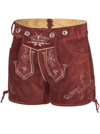 Women's leather shorts - Traditional leather shorts Bergrose - Traditional hot pants with suspenders (30, red)