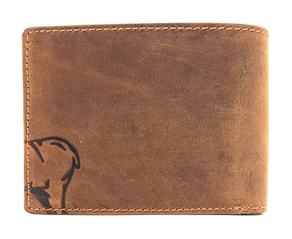 Jockey Club genuine Buffalo full grain leather wallet for men, natural Hunter leather wallet with RFID NFC protection deer
