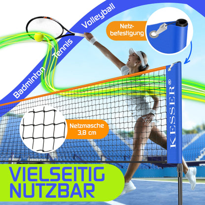 KESSER® Badminton Net Tennis Net | Badminton Net 3-Way Height Adjustable 107/120/155cm, sturdy frame, set with net, 3X shuttlecocks & 3X tennis balls, mounting accessories, carrying bag, indoor & outdoor