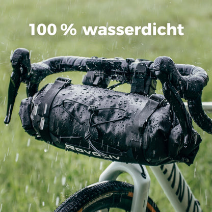 Rovativ® Bikepacking handlebar bag [9.5 liters] 100% waterproof - handlebar roll - extra secure grip - robust TPU fabric - for gravel bike, road bike, MTB.