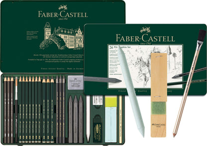 Faber-Castell - Pitt Graphite Set in metal case, large, 26 + 3 pieces (includes eraser pencil with brush, paper smudger, and lead sharpener block)