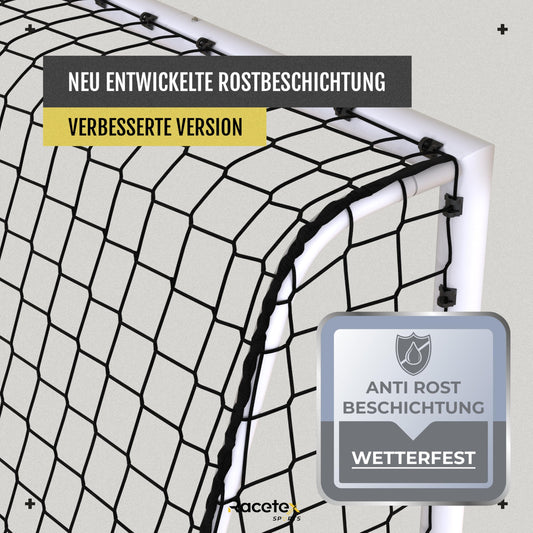 RaceTex Soccer Goals for garden kids and adults [EXTREMELY TOUGH] - Soccer goal for kids with solid steel frame front - Soccer goals including stainless steel ground anchors - The perfect goal for the garden 240
