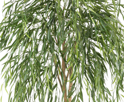 Weeping Willow artificial tree, approx. 185cm tall with natural trunk - Large artificial Willow tree with real wood trunk in pot