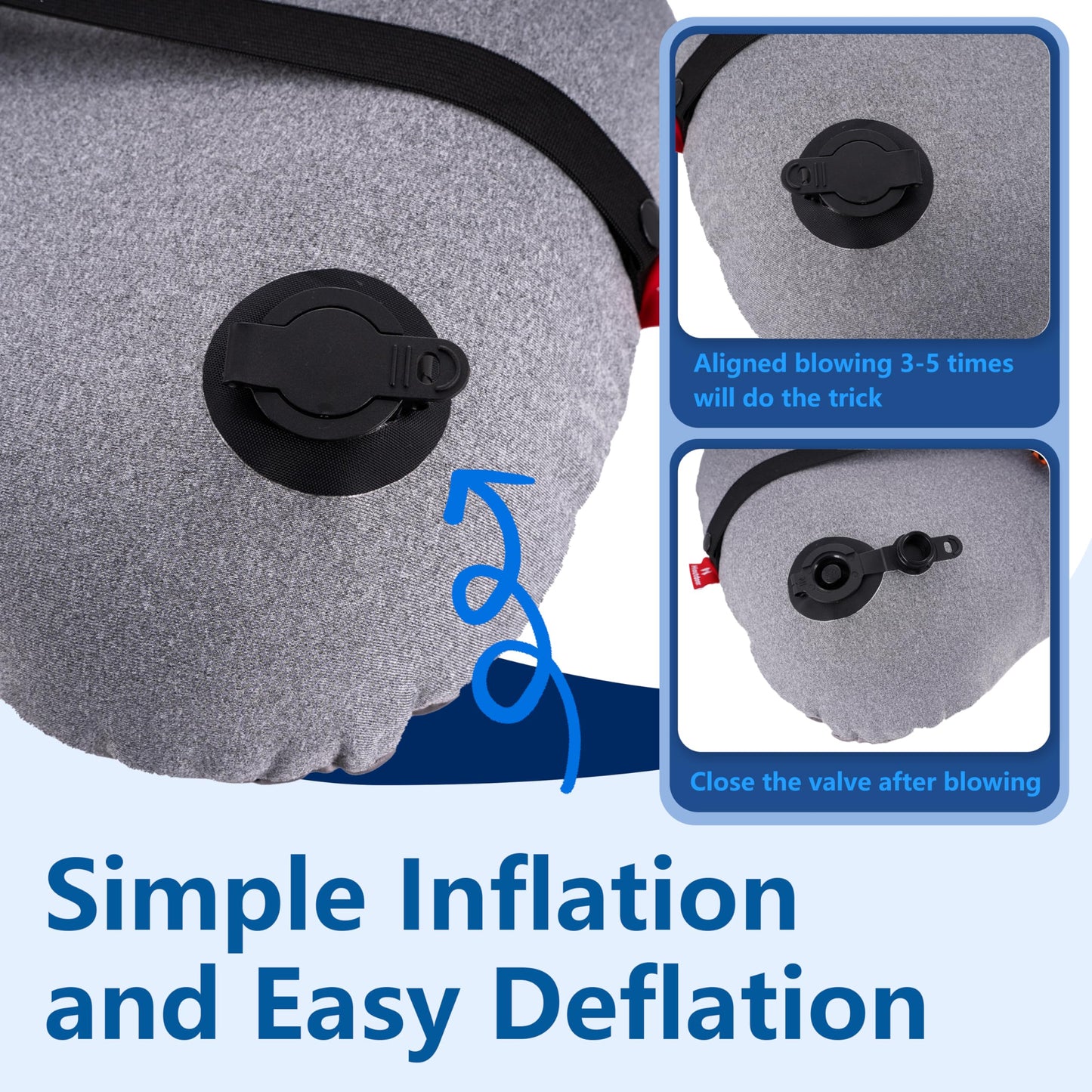 Hioutdoor Inflatable Pillow Headrest for Camping with Removable Pillowcase Air Cushion Beach Pillow Ergonomic Travel Pillow Outdoor Inflatable Travel Neck Pillow Comfortable Sleep Pillow (gray)