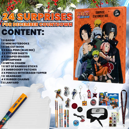 Naruto Advent Calendar 2025 Kids Teen Countdown Calendar with 24 Surprises Stationery Toys Kawaii Anime Gift (Orange)