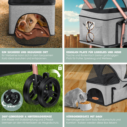 LOVPET® Dog Stroller 2in1 Dog Cart Dog Crate, Transport Bag Foldable and collapsible up to 20kg Pets Buggy with Mesh Windows, Cup Holder, Rain Cover Jogger Buggy for Pets