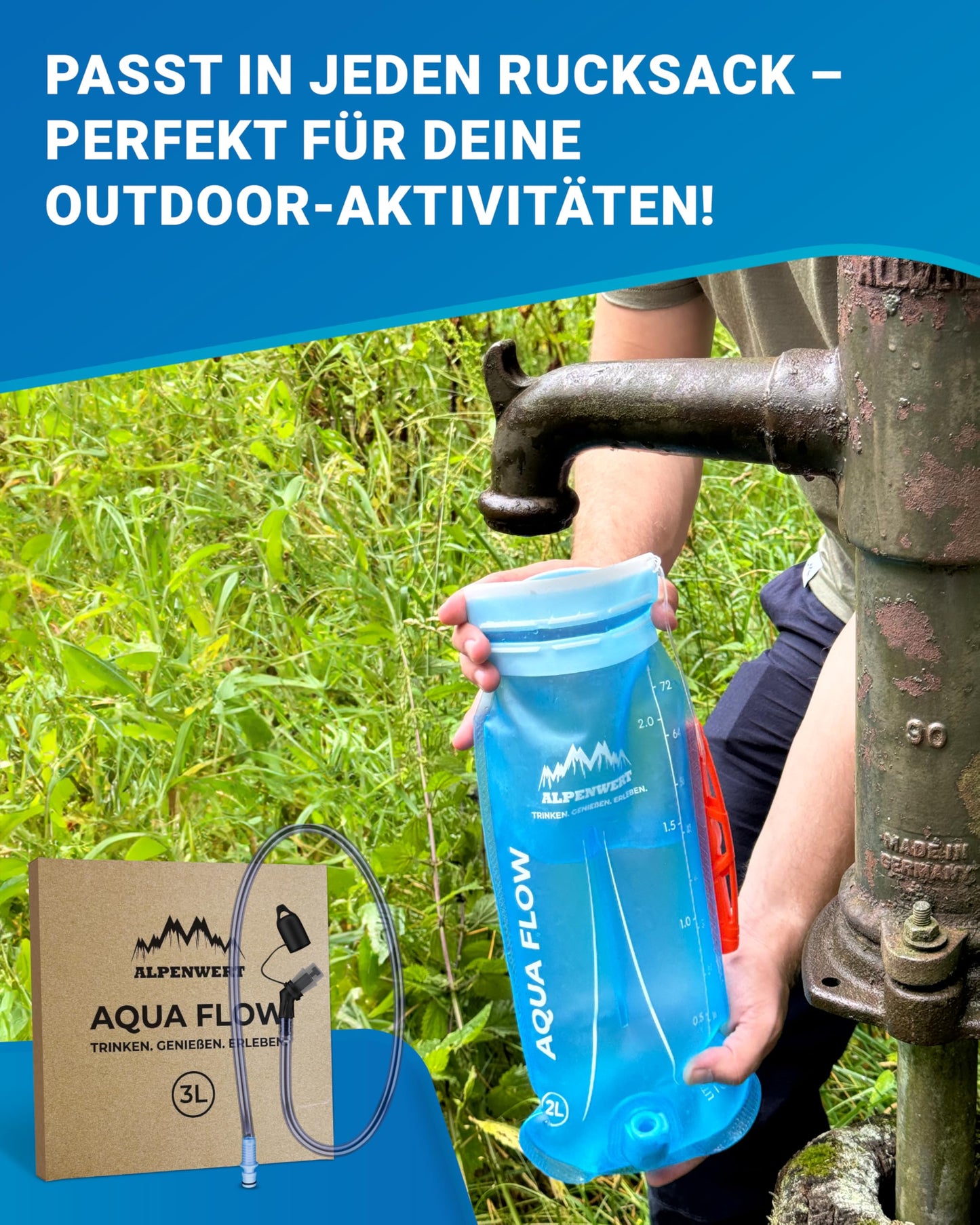 Alpenwert® Hydration Bladder with Hose [2L/3L Water Reservoir BPA FREE] Ultralight Hydration System for Backpack ideal for Outdoor, Running, Trailrunning (3 Liter)