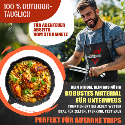 KESSER® Rocket stove incl. cast iron grill pan, griddle, grill tongs & carrying bag | Dutch Oven BBQ Rocket wood stove camping | Outdoor camping stove camping grill stainless steel silver