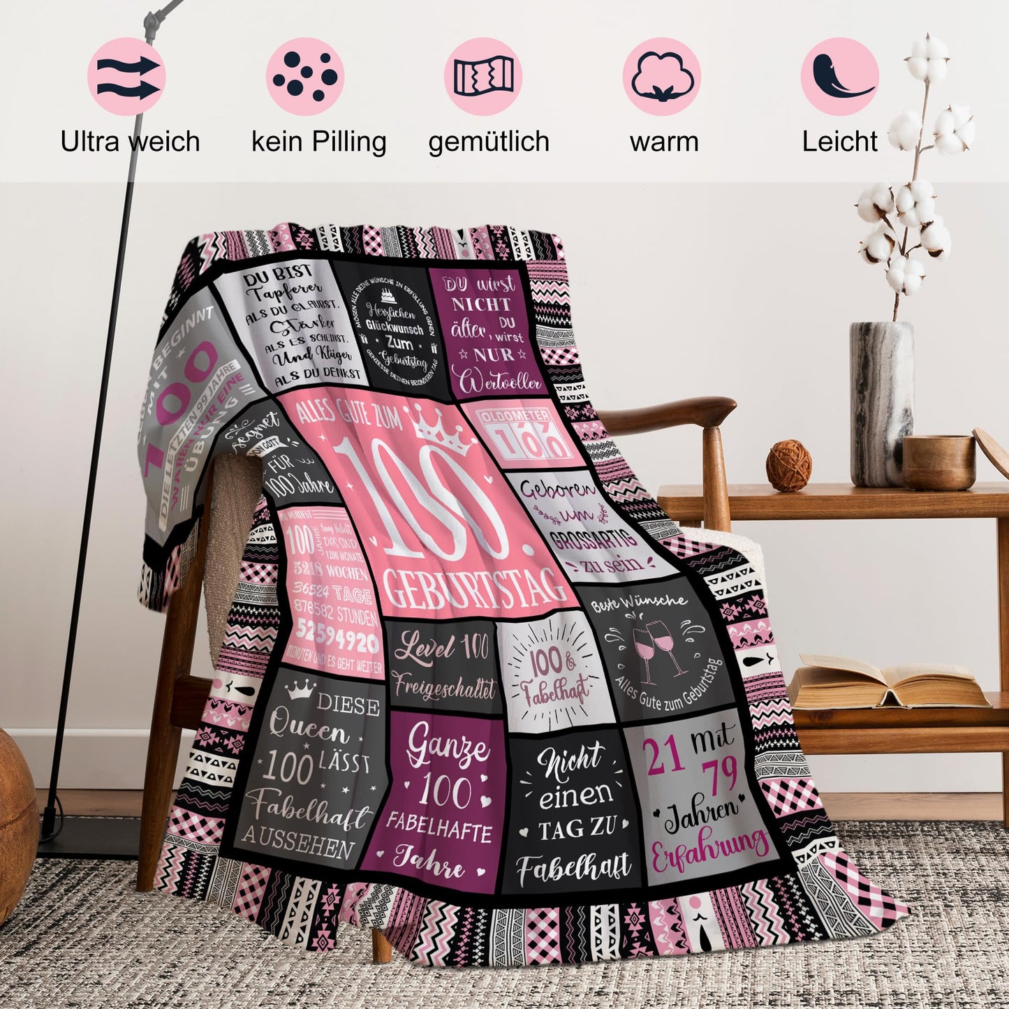 Yesbird 100th birthday women, 100th birthday decor, 100th birthday women, gifts for 100th birthday woman, gift 100th birthday woman blanket 200x150CM