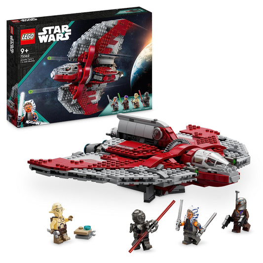 LEGO Star Wars Ahsoka Tano's T-6 Jedi Shuttle Set, buildable spaceship toy with 4 minifigures including Sabine Wren and Marrok with lightsabers, gift for Ahsoka series fans 75362