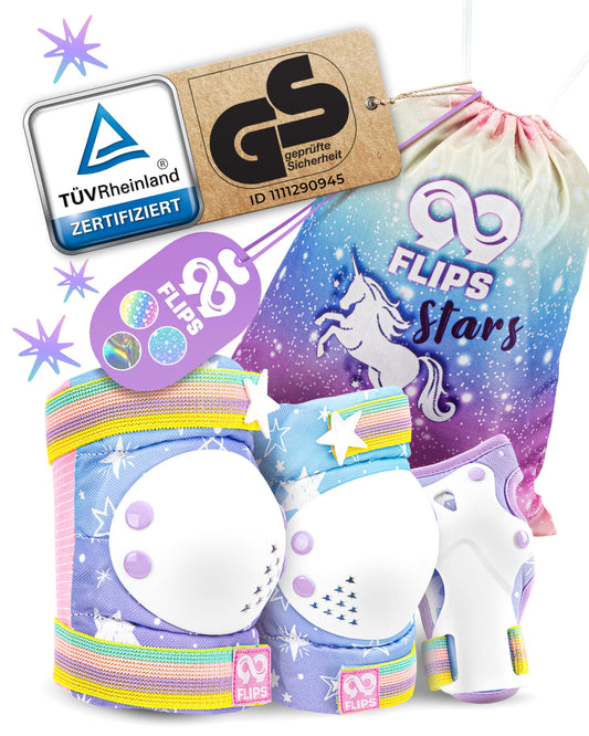 99FLIPS Kids Inline Skates Knee Pads - Inline Skates Protection Set - Protectors - Knee and Elbow Guards - Size S/M Rainbow - Knee Pads for Skateboarding, Scooters, Roller Skates