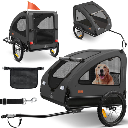 KESSER® Dog Trailer Boxer 2-in-1 Dog Stroller Bike Trailer large approx. 250L volume - Incl. flag and bag - 600D Oxford Canvas, foldable SmartSpace Concept, max. 45kg, Anthracite