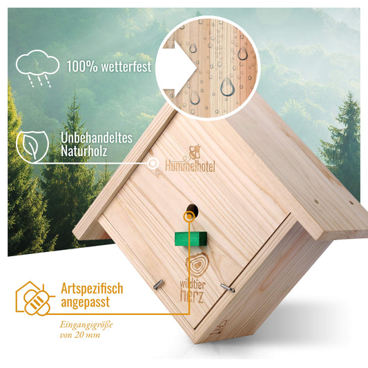 Wildlife heart | Hanging insect hotel - includes nesting material, weatherproof solid wood nesting aid, species protection house for wild bees & insects, garden decoration