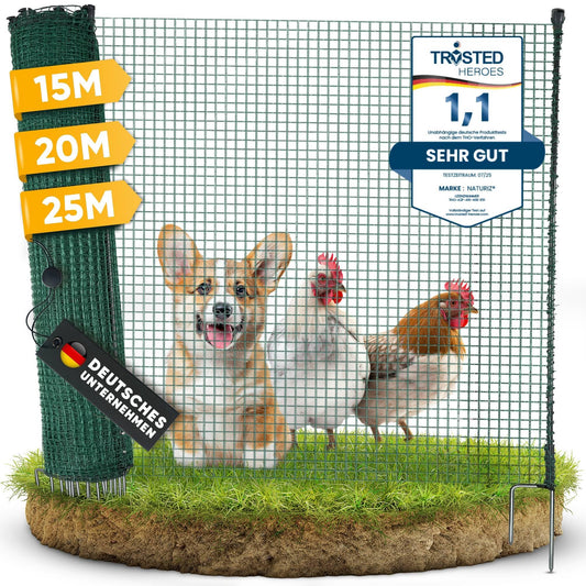 NATURIZ® Mobile Dog Fence & Pasture Fence 20m - Camping Fence for Dogs without Electricity, Boundary Fence, Garden Fence, Chicken Fence extremely stable, 90cm high (20m)