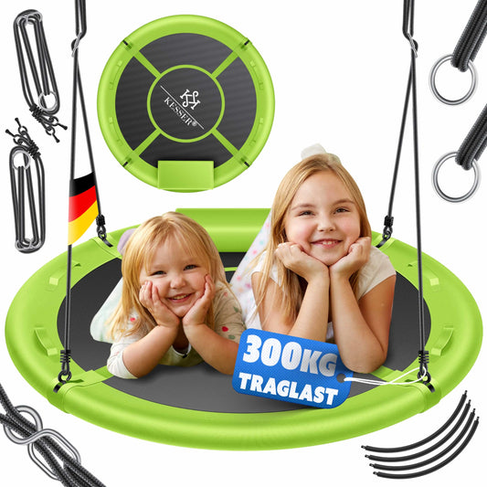 KESSER® Nest Swing Plate Swing Hanging Swing Round Swing Ø 100cm Swing load capacity up to 300kg with cushion & 4 handles adjustable Kids Swing Indoor & Outdoor for Children & Adults Green