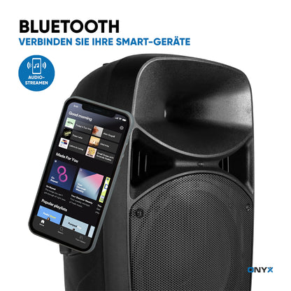 Vonyx VPS122A PA speaker set with stand and microphone, 1000 watts 12-inch LED active boxes, party box Bluetooth with tripods, USB, SD, MP3, PA system complete set, DJ speakers, tripod speaker set