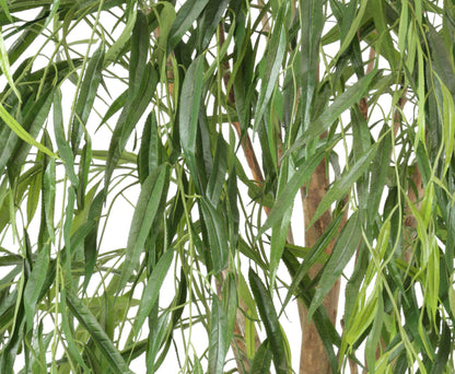 Weeping Willow artificial tree, approx. 185cm tall with natural trunk - Large artificial Willow tree with real wood trunk in pot
