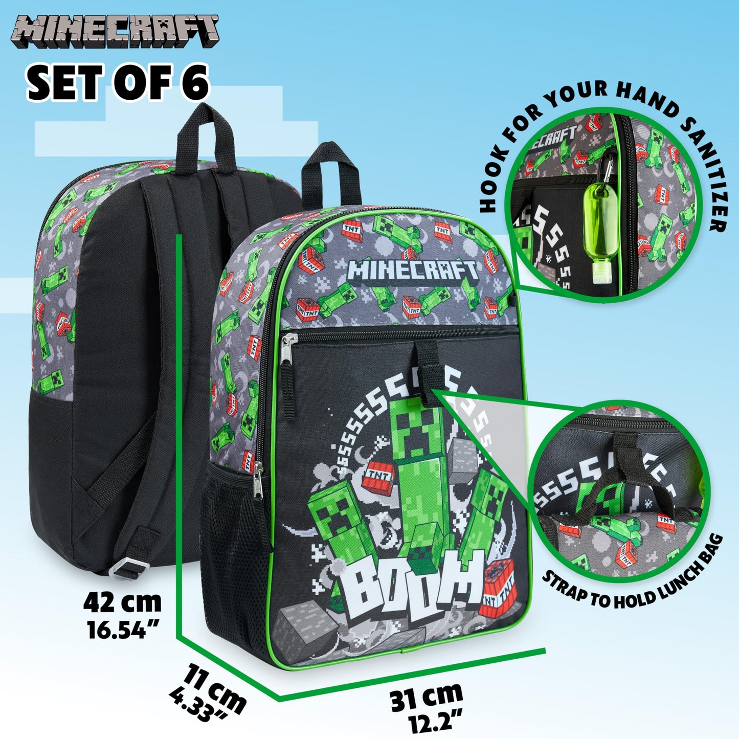 Minecraft backpack kids school bag set with lunch bag and pencil case, multicolored, one size, school bag set
