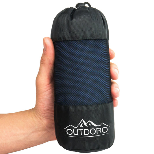 Outdoro Hut sleeping bag, ultra-light travel sleeping bag - only 350 g made of pure cotton with pillow compartment - thin & small - liner, travel sheet