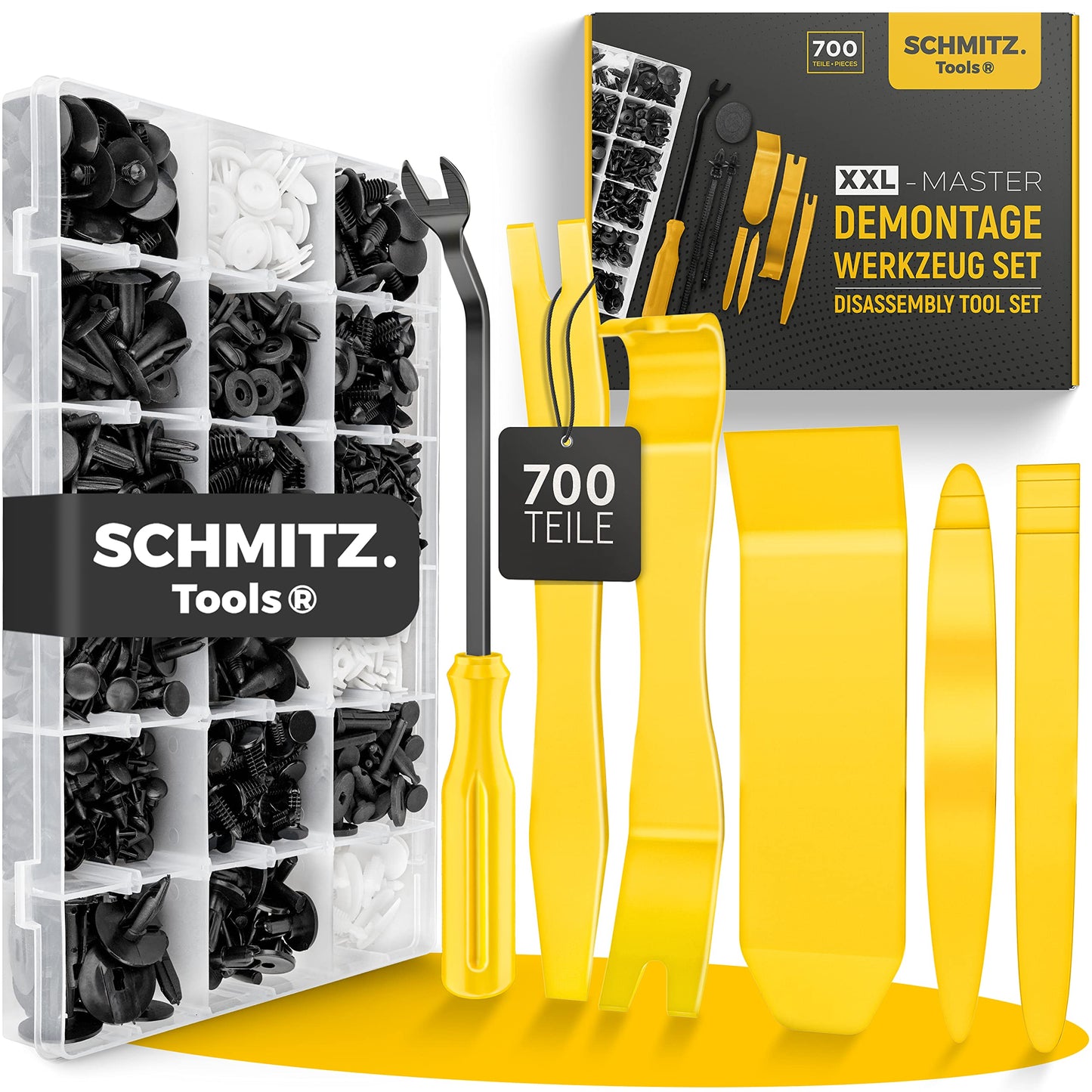 Fastening clips car + car disassembly tools set by SCHMITZ.Tools [700 pieces] lever tool car - automotive tool - car interior accessories - car clips - clips - push rivets - fastening clips