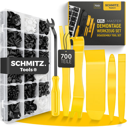 Fastening clips car + car disassembly tools set by SCHMITZ.Tools [700 pieces] lever tool car - automotive tool - car interior accessories - car clips - clips - push rivets - fastening clips
