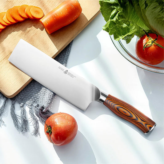 TUO Nakiri Knife Japanese Kitchen Knife 6.5-inch German Stainless Steel Cooking Knife with Pakkawood Handle - Fiery Phoenix Series