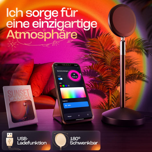 HEYLED® Sunset Lamp with Smart Home Integration and App Control - Includes EBOOK - LED Sunset Lamp for a pleasant sunlight experience (with Alexa and Hey Google voice control)