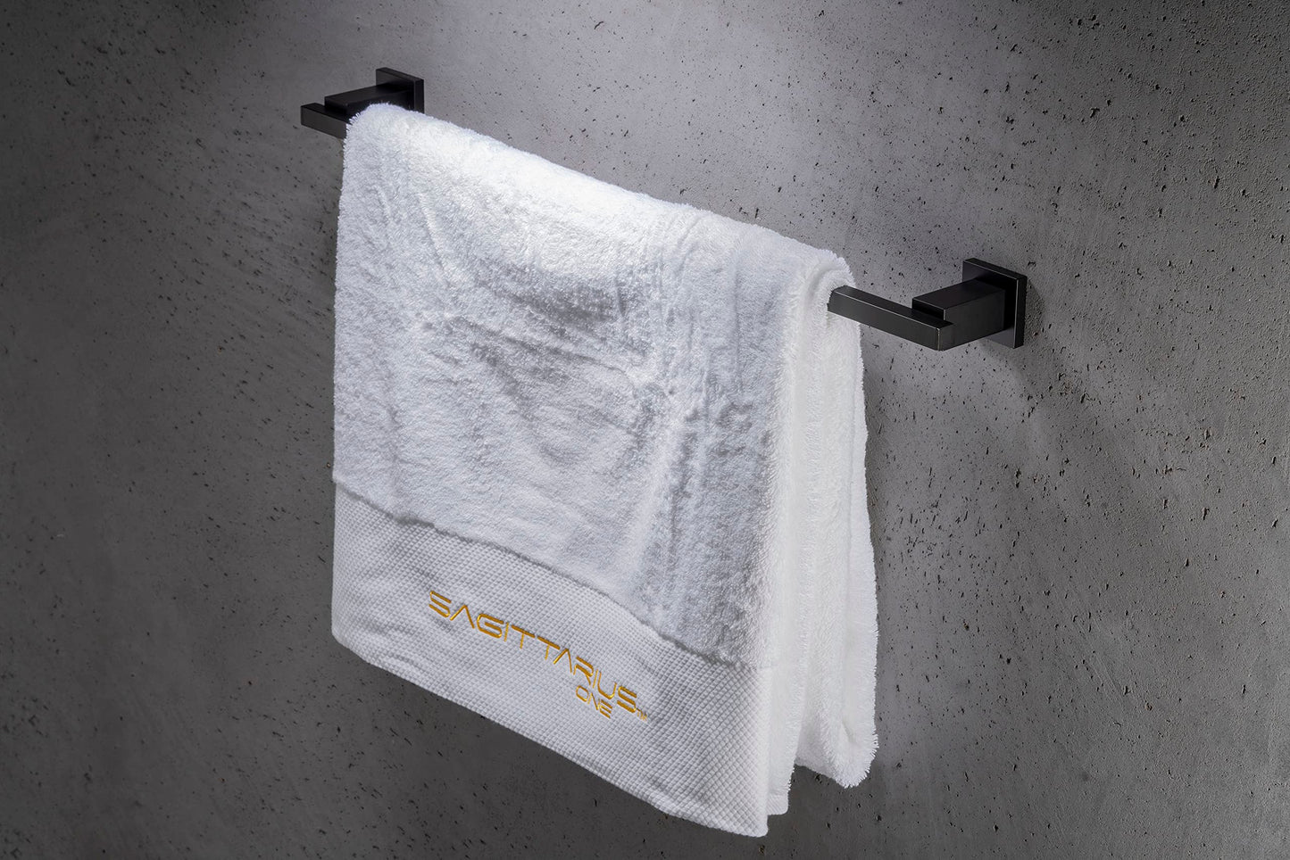 Sagittarius One 270S1-B towel holder in matt black | 70cm bathroom towel holder | Brass black towel bar | Black wall towel holder | Rust-free square towel holder