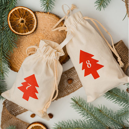 Premium cotton advent calendar bags 2024 for filling with 3 different sized pockets - now with thicker fabric - DIY calendar for kids (boys & girls), men, women, and couples