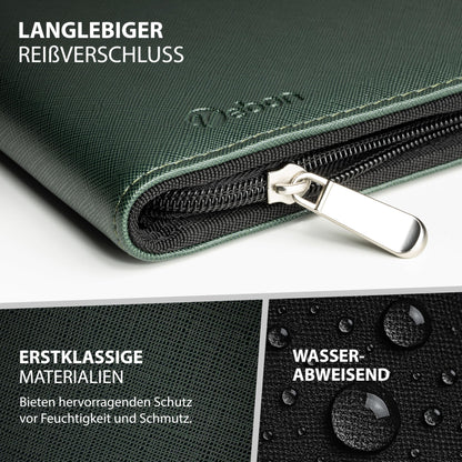 Vebon® A4 London Vegan Leather Conference Folder with Zipper I Portfolio + Laptop Bag I 2in1 I Green I Smartphone Holder + Clipboard