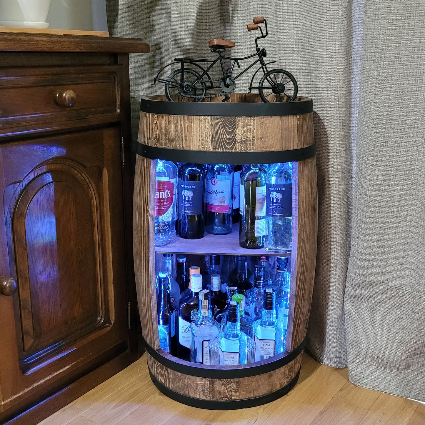 weeco wine barrel as wine rack - wine cabinet bar cabinet LED RGB lights, bar table made of wooden barrel, wine rack bottle holder decoration keg/ home bar chest of drawers wooden barrel for living room