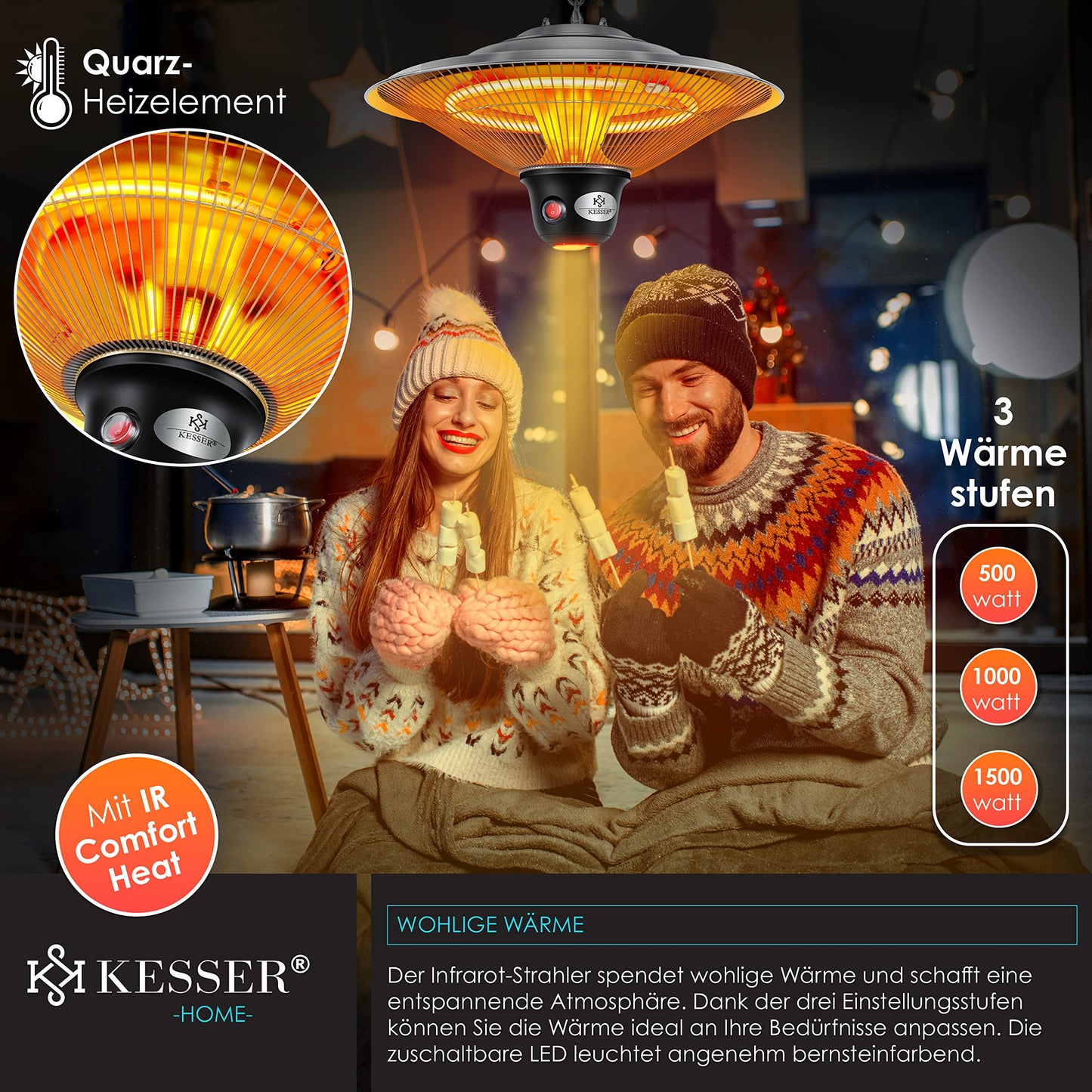 KESSER® Ceiling Heater ✓ Patio Heater ✓ Heat Lamp ✓ Outdoor Heater | Infrared | Ceiling-Mounted | Heater | Infrared Heater | Patio Heater | Quartz Heater | Power: 1500W with Remote Control
