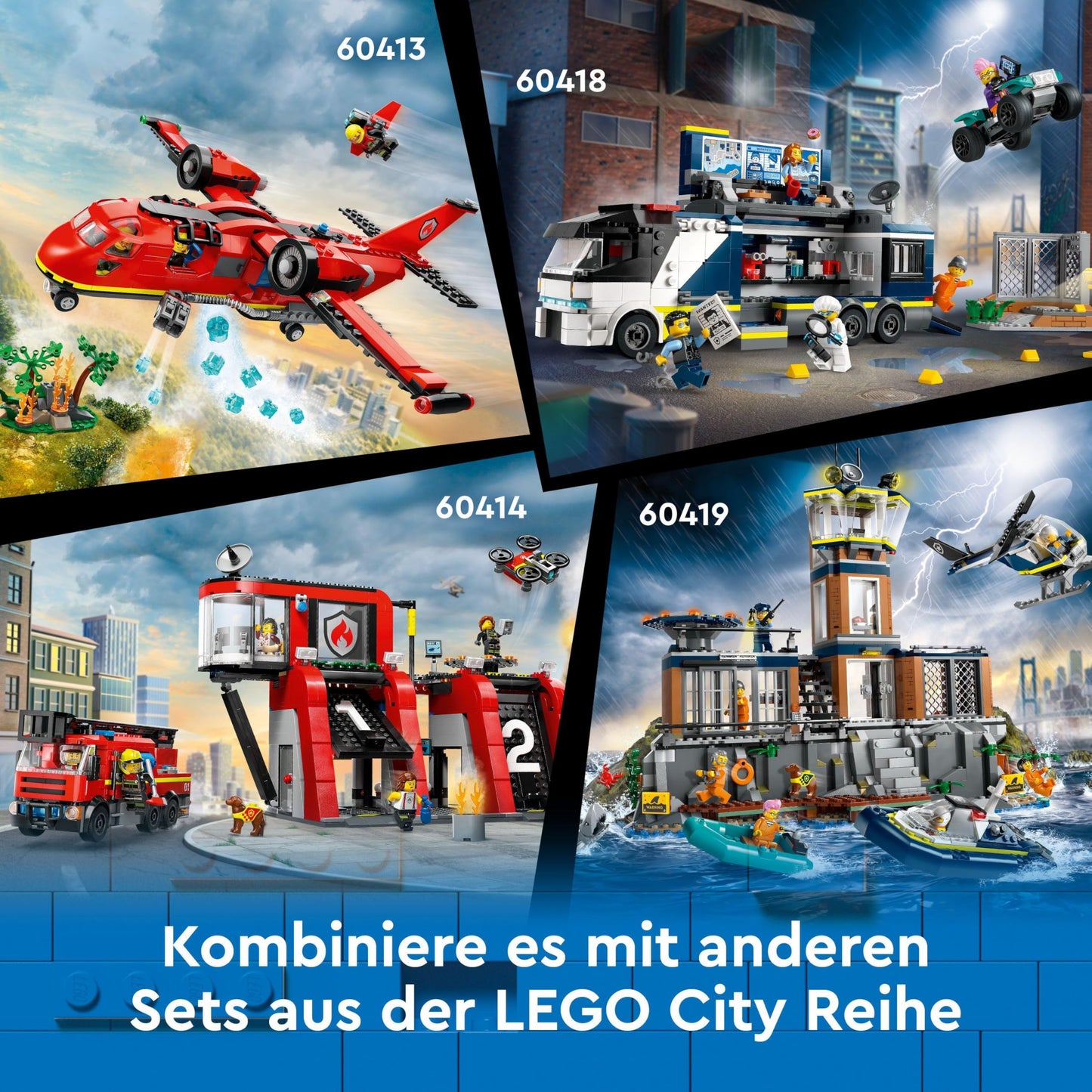 LEGO City Fire Station with Ladder Truck, fire brigade toy with fire station and fire truck, birthday gift for kids aged 6+, set includes dog and 5 minifigures 60414