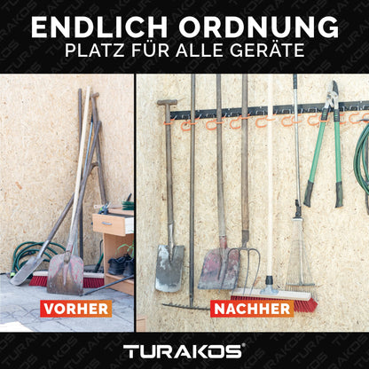 TURAKOS garden tool holder - 4x 40cm tool holder wall mount with anti-slip rubber coating, garden tool hanging for garage, tool shed, basement
