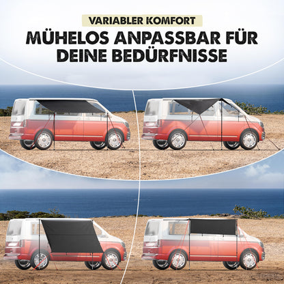 LAINFELD awning for car | 2.2 x 2.5 m sunshade with 3 x keder and 2 x telescopic pole | sunshade camping bus awning car camper keder