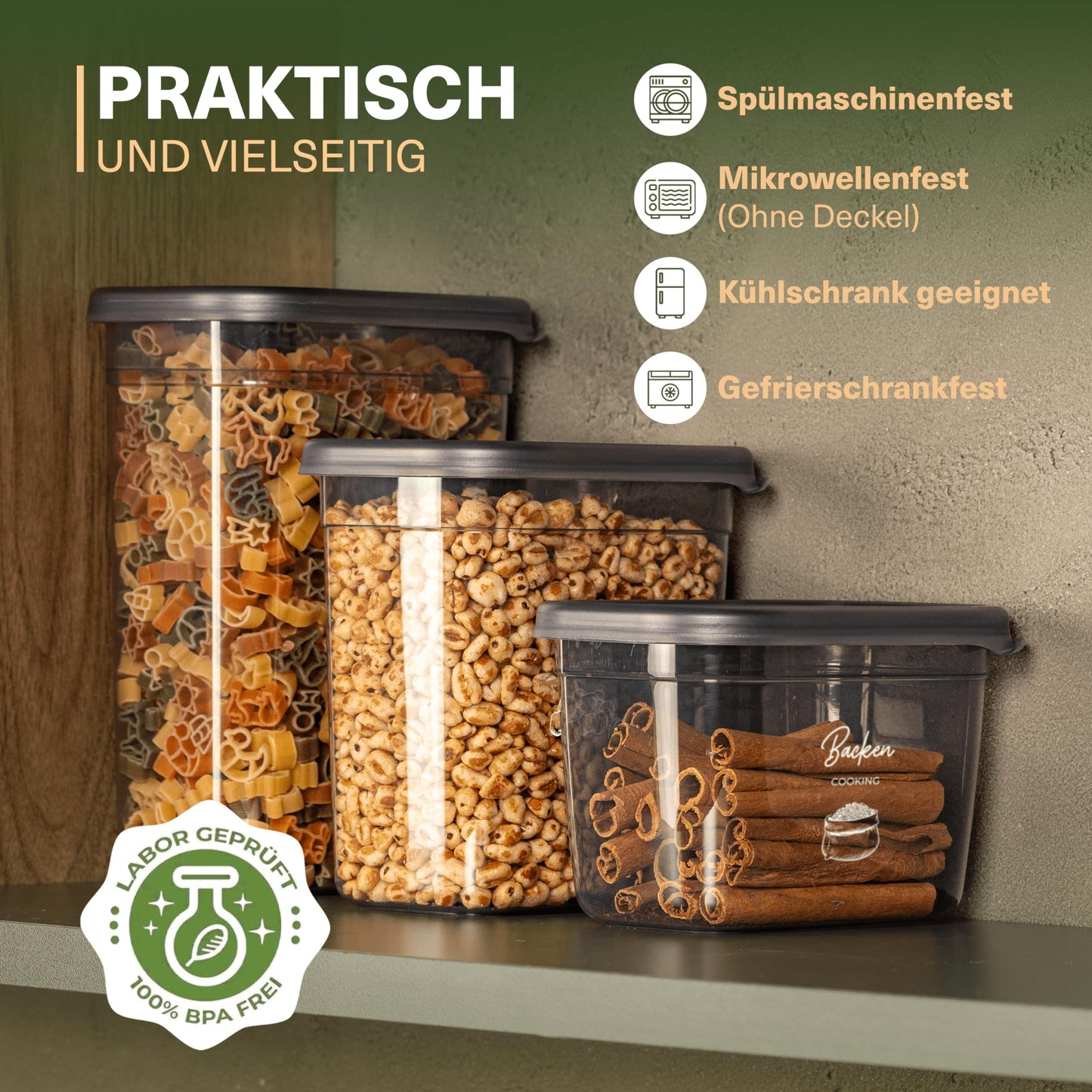 Viwares airtight storage containers with lids | 15-piece storage container set | BPA-FREE | For storing muesli, flour, and sugar | Practical kitchen storage box for all foods