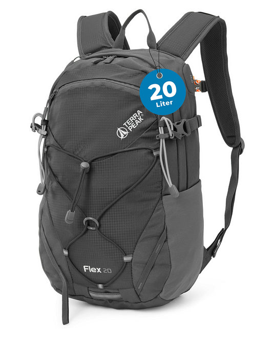 Terra Peak hiking backpack 20L Flex 20 men women gray small - outdoor backpack waterproof - backpack for hiking and camping - with integrated hydration system and laptop compartment - unisex daypack