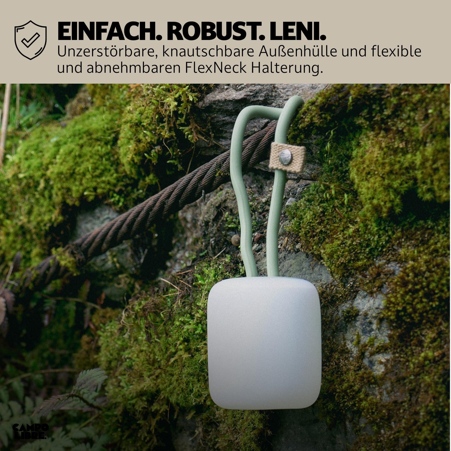 Campo Libre.® LENI I Camping Lantern I versatile outdoor light for hanging, standing, and mounting I dimmable camping light I rechargeable I balcony light, camping lantern, table lamp, square Grey