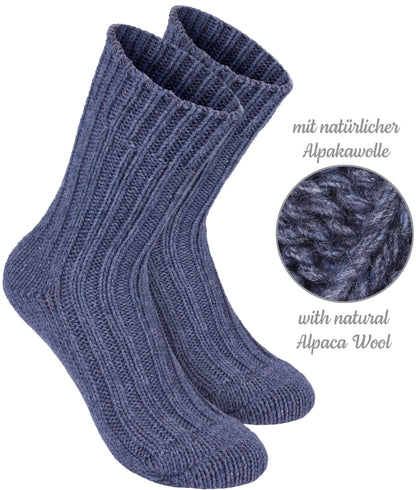 BRUBAKER 4 Pairs of Alpaca Socks with Alpaca Wool - Winter Sock Set for Women and Men - Blue Gray Beige - Size 35-38