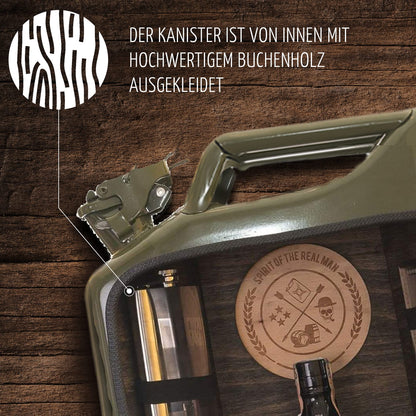 The men's bar for real men - canister as a men's gift/men's handbag with plenty of accessories like a hip flask, and more. *Jerry Can* | Birthday gift | Father's Day gift