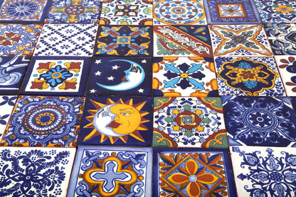 Cerames Mexican Ceramic Tiles Horacio - Set of 30 decorative Mexican mosaic tiles for bathroom, kitchen, shower, stairs, kitchen backsplash | Ceramic mosaic tiles 10.5x10.5 cm