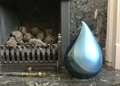 Aesthetic Urns cremation urn made of fiberglass in teardrop shape, Blue.
