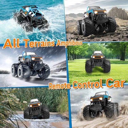 Gindoly Remote Control Car, 2.4 GHz Remote Control Monster Truck, 4WD 15+ km/h Hobby Offroad RC Car, Waterproof Terrain Vehicle with 2 Batteries, Toy for Kids aged 6-12 years.