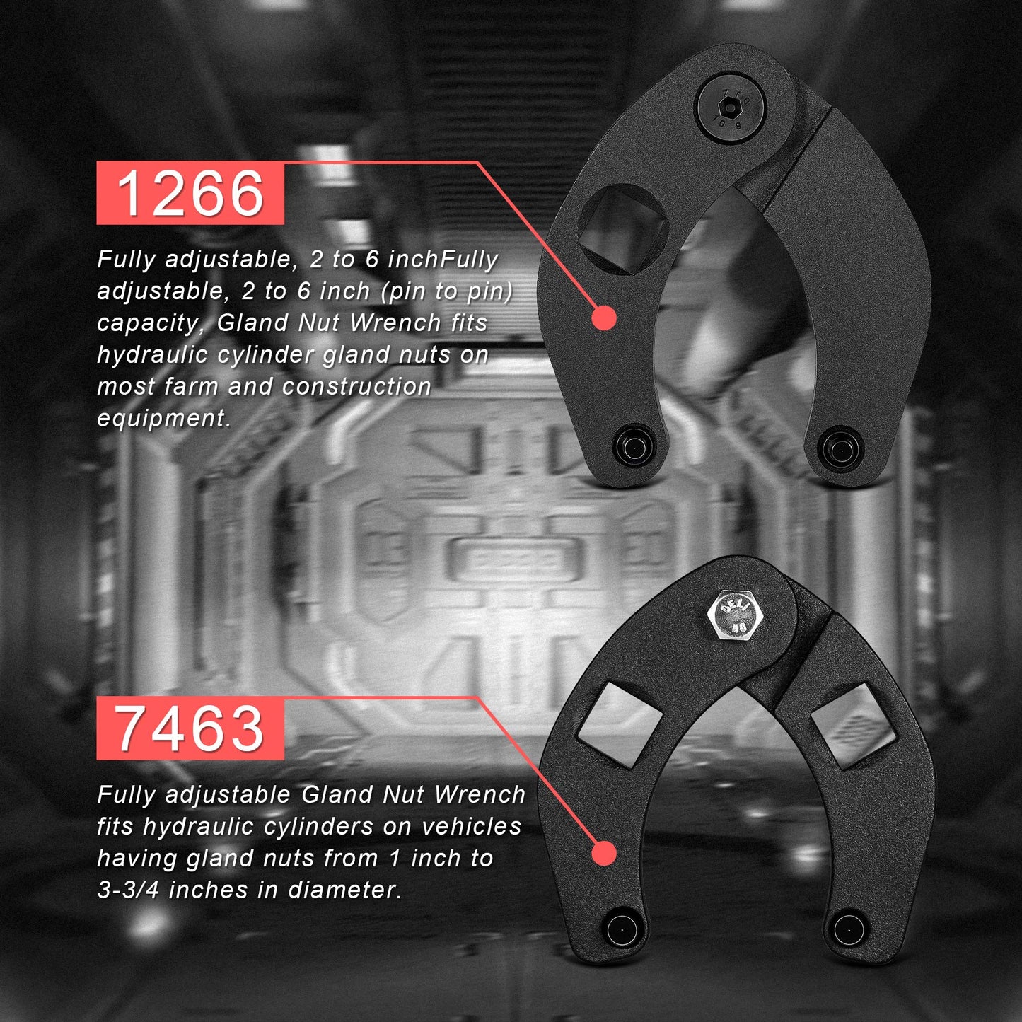 Hydraulic cylinder 1266 & 7463 Large and small adjustable socket wrench set (2 pieces)