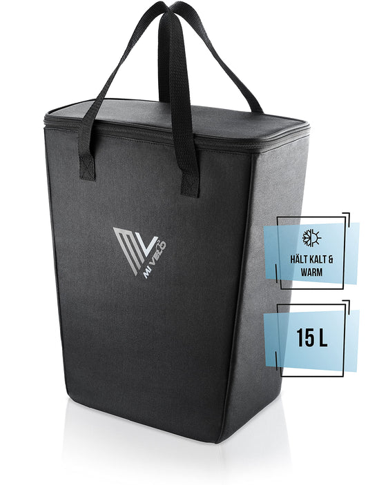 MiVelo - Insulated bike cooler bag - Insert for bike panniers rack - Foldable shopping bag - Picnic accessory - Carry bag (15L)